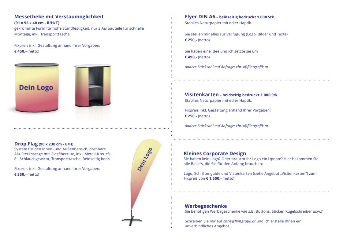 Flint Grafik – Messetheke, Drop Flag, Flyer, Visitenkarten, Corporate Design